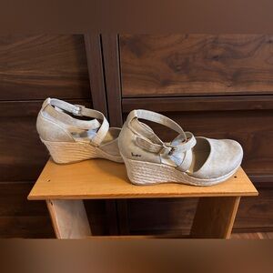 b.o.c. Cream Wedge Espadrilles with Ankle Strap